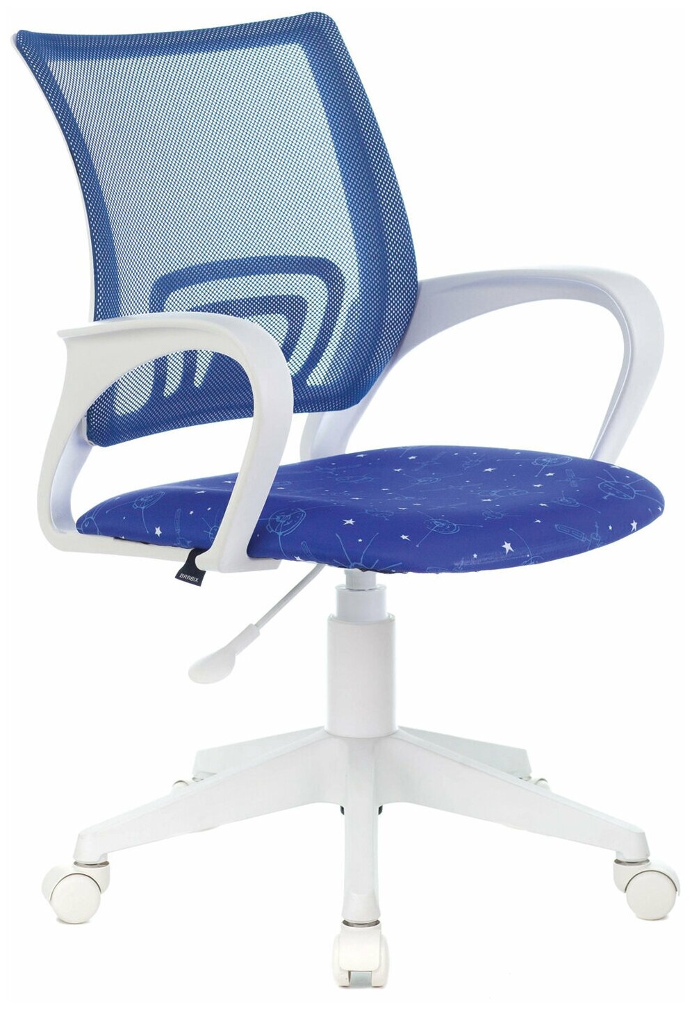 Кресло BRABIX "Fly MG-396W" с подлокотниками пластик белый сетка темно-синее 532399 MG-396W_532399