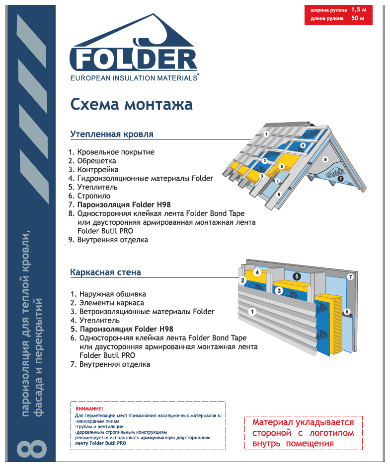 Изоляционные Пленки Пароизоляционная пленка Folder H98 75 м2