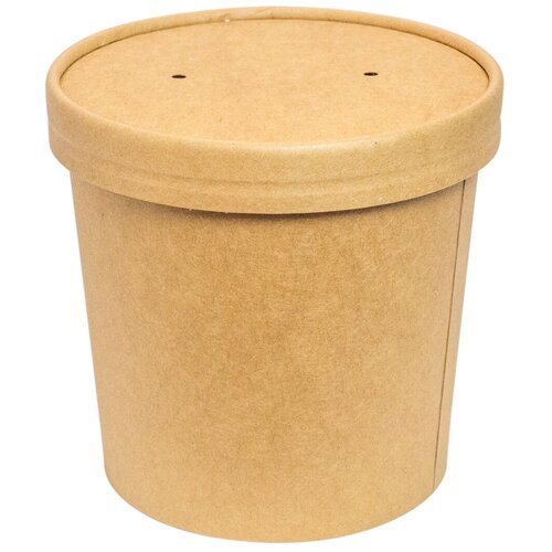 Контейнер бумажный • 700мл Н108хD118 мм для горячего, холодного c крышкой крафт • GeoVita 50 шт/уп