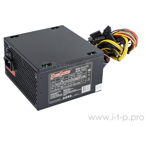 блок питания exegate 500w uns500 atx без сетевого шнура в комплекте 12cm fan 24p 4p pcie 3sata 2ide fdd es261569rus Блок питания 500W ExeGate 500NPX, ATX, PC, black,12cm fan, 24p+4p, 6/8p PCI-E, 3*SATA, 2*IDE, FDD + кабель 220V в комплекте