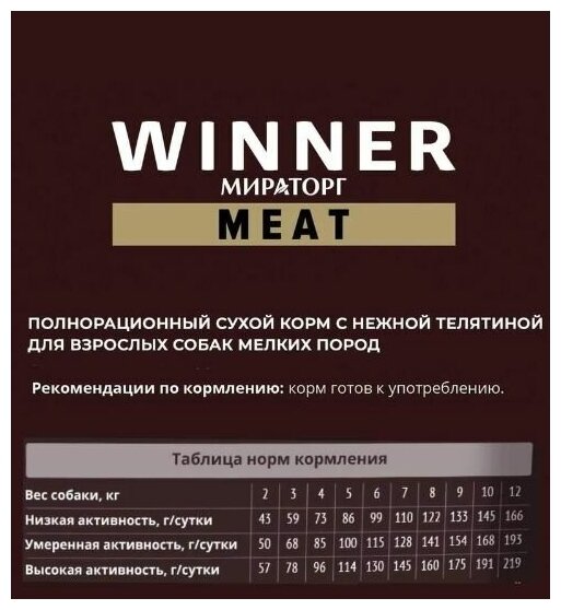 Корм сухой Winner MEAT для собак маленьких пород с телятиной, 500г