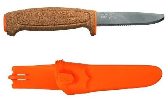Нож туристический Morakniv Floating Serrated Knife, нержавеющая сталь, пробковая ручка, оранжевый. 13131