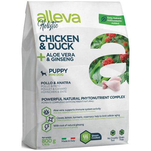 alleva holistic puppy junior chicken Сухой корм для щенков Alleva курица, утка 1 уп. х 1 шт. х 800 г (для мелких и средних пород)