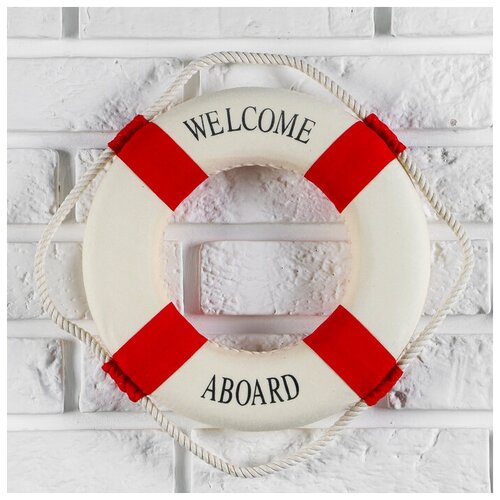 фото Спасательный круг с бечевкой "welcome abroad", декор - крест, 4*26*26 см, микс без бренда
