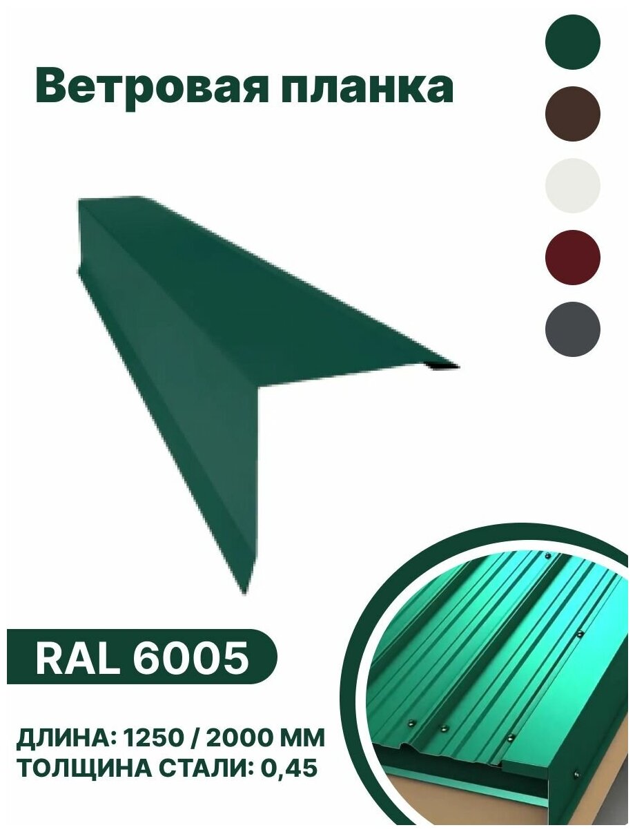 Ветровая планка RAL-6005 1250мм 4шт в упаковке