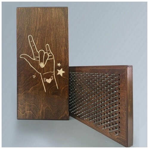 фото Доска садху с динамическими гвоздями, шаг 10мм, цвет венге модель любовь сердце рука рок - 1666 сила души и тела