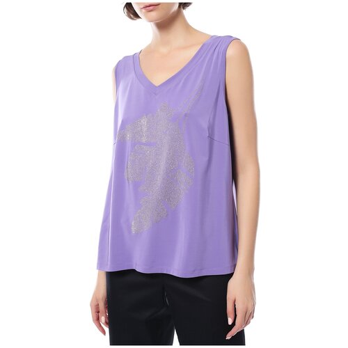 Топ  Piero Moretti, полуприлегающий силуэт, воротник отсутствует,  размер 52, синий, фиолетовый