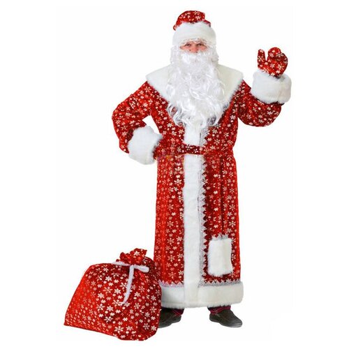 Батик Карнавальный костюм для взрослых Дед Мороз Плюшевый красный, 54-56 размер 184-54-56 костюм деда мороза красный с аппликацией 6704 54 56