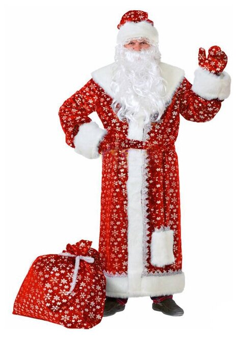 Батик Карнавальный костюм для взрослых Дед Мороз Плюшевый красный, 54-56 размер 184-54-56