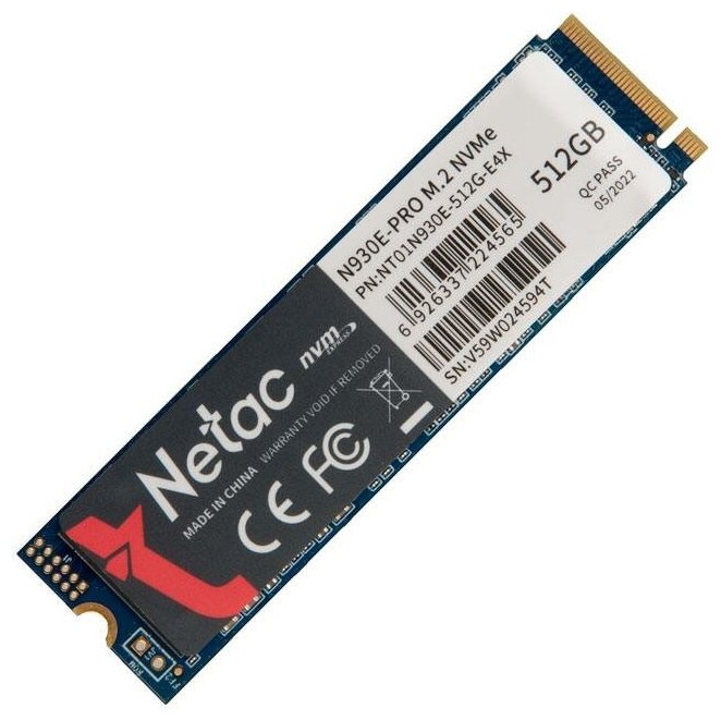 SSD M.2 Netac 512Gb N930E Pro Series Retail (PCI-E 3.1 x4, up to 2080/1700MBs, 3D TLC/QLC, NVMe 1.3, 22х80mm)