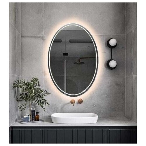 Зеркало настенное с подсветкой парящее овальное 100*70 см окантовка 1 см для ванной тёплый свет 3000 К К сенсорное управление