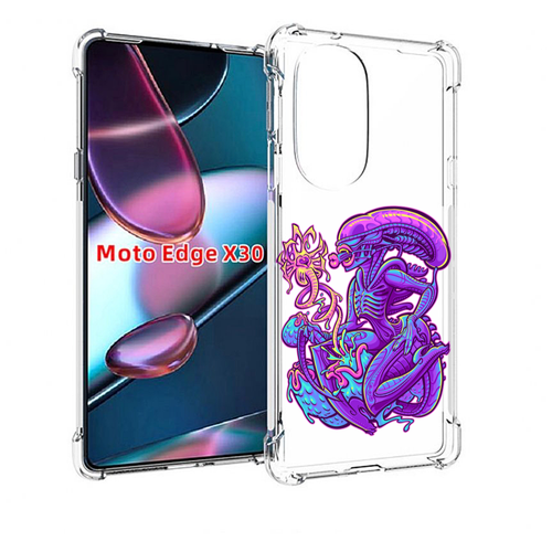 Чехол MyPads чужой фиолетовый цвет для Motorola Moto Edge X30 задняя-панель-накладка-бампер