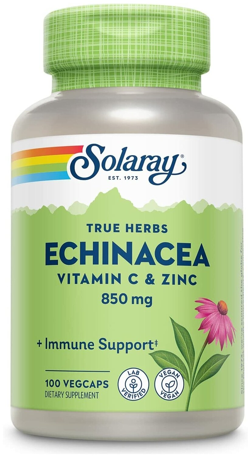 Solaray Echinacea Root with C & Zinc (Эхинацея с витамином С и цинком) 850 мг 100 капсул
