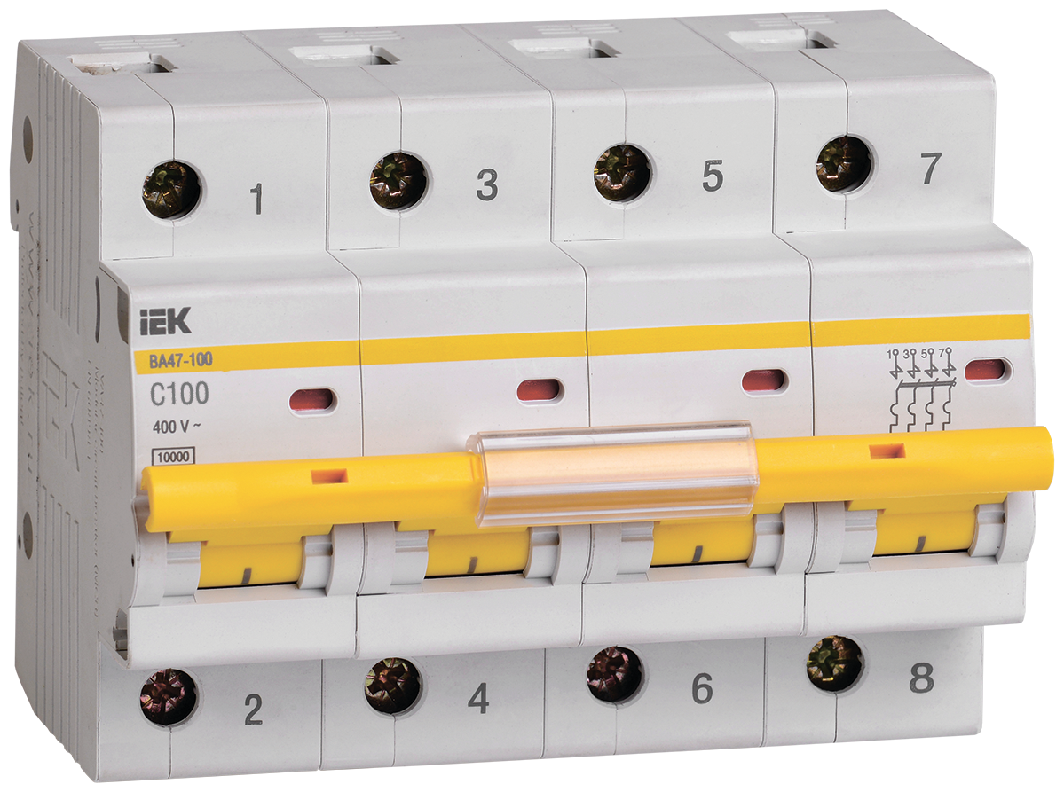 Выключатель автоматический модульный 4п C 100А 10кА ВА47-100 IEK MVA40-4-100-C (1 шт)