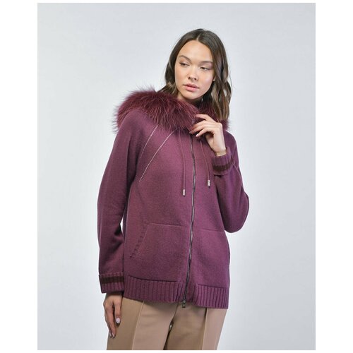 Кардиган из шерсти и кашемира с меховым капюшоном, Panicale Cashmere, 42 итальянский, 44 российский,