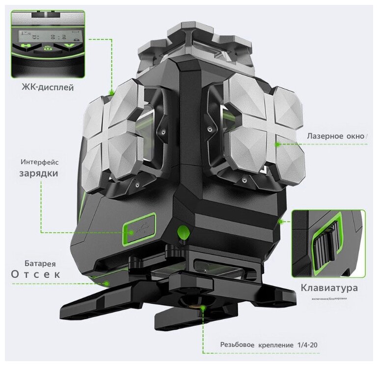 Лазерный уровень Huepar S04CG , 16 лучей 4D , Bluetooth - фотография № 2