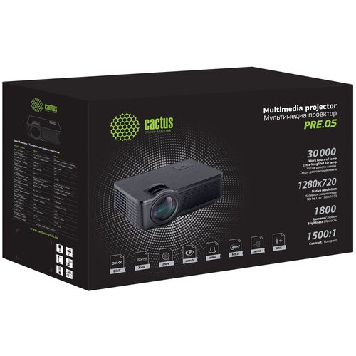 Проектор Cactus CS-PRE05BWXGA-A LCD 1800Lm 1280x720 15001 ресурс лампы30000часов 1xUSB typeA 2xHDMI 175кг 1259000₽