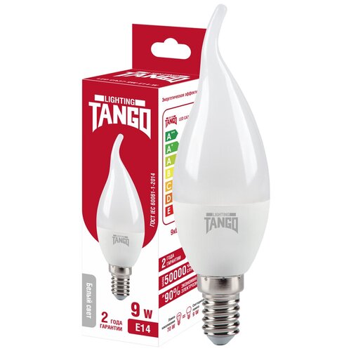 Лампочка светодиодная 9W E14 cвеча на ветру 4000K 220V (TANGO LED СА37-9W-E14-W) TANGO