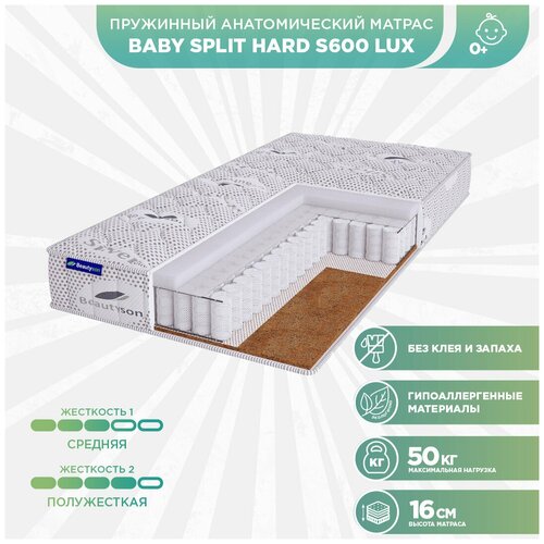 Матрас детский пружинный Beautyson Baby Split Hard S600 LUX 80x190 (Белый), без клея и запаха