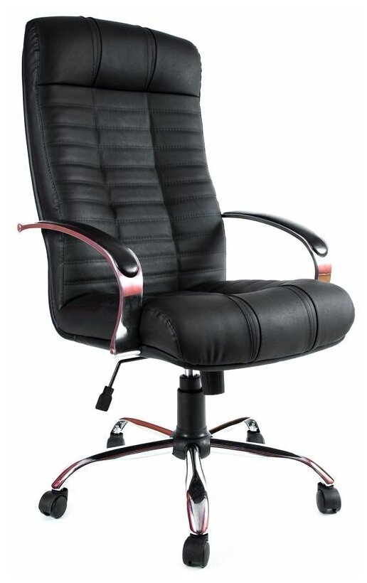 Компьютерное кресло Евростиль Атлант Хром офисное, обивка: натуральная кожа, цвет: черный