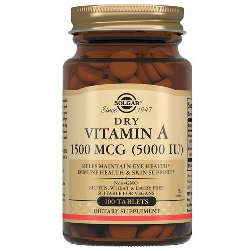 Купить Сухой витамин А 1500мкг 5000МЕ Solgar/Солгар таблетки 0, 37г 100шт, Solgar, Inc.