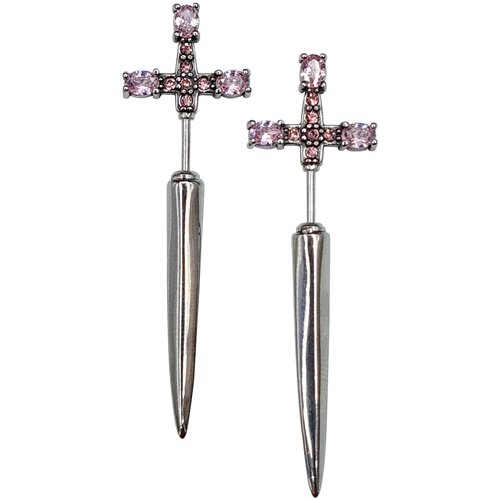 Серьги , циркон, фианит, розовый, серебряный длинные серьги гвоздики мечи талисманы серьги пусеты хупы