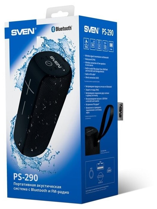 АС PS-290, черный (20 Вт, Waterproof (IPx6), TWS, Bluetooth, FM, USB, microSD, 3000мА*ч)