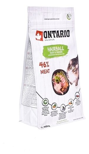 Корм Ontario Hairball для вывода шерсти из желудка, для кошек, с уткой и курицей, 2 кг - фотография № 3