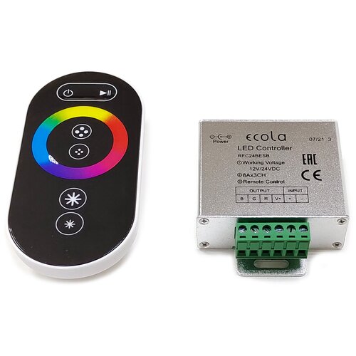 влагозащищенный rgb контроллер с пультом ecola led strip rgb rf ip65 controller 12a 12v 144w 24v 288w RGB контроллер с кольцевым сенсорным черный радиопультом (RFC24BESB) Ecola LED strip RGB RF controller 24A 288W 12V (576W 24V)