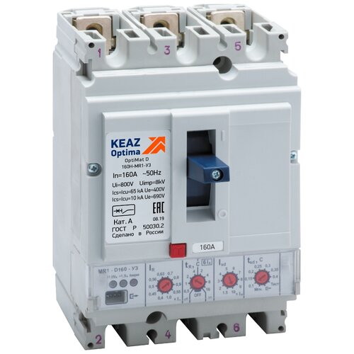 Автоматический выключатель КЭАЗ OptiMat D160H 3 MR1.0 100 160 А выключатель автоматический optimat d250h mr1 у3 код 144411 кэаз 1 шт