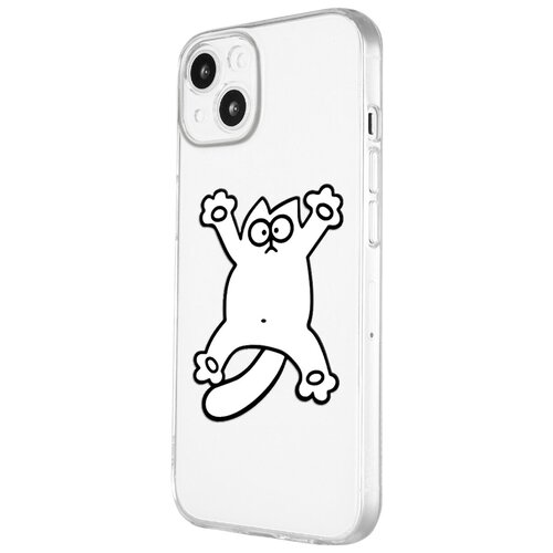 Силиконовый чехол с защитой камеры Mcover на Apple iPhone 13 с рисунком Белый кот силиконовый чехол с защитой камеры mcover на apple iphone 13 с рисунком кот и собака при луне