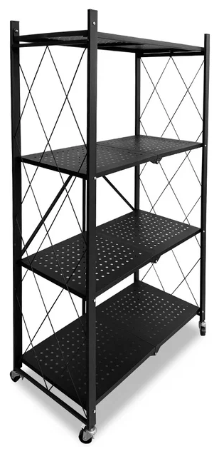 Складной металлический стеллаж / этажерка на колесиках LettBrin 73х40х88.5 см 3 яруса черный.