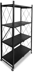Складной металлический стеллаж / этажерка на колесиках 73х40х126.5 см, 4 яруса, черный.