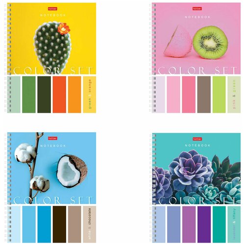Комплект 4 шт Тетрадь А5 80 л HATBER гребень клетка обложка картон Color Set 4 вида в спайке 80Т5В1гр 447₽
