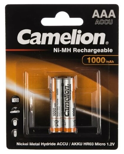 Camelion AAA-1000mAh Ni-Mh BL-2 (NH-AAA1000BP2 аккумулятор 1.2В) (2 шт. в уп-ке)