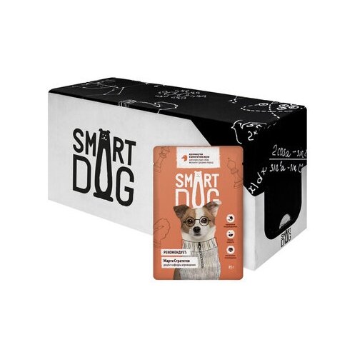 Smart Dog паучи Упаковка 25 шт Паучи для взрослых собак малых и средних пород кусочки утки в аппетитном желе 2,125 кг 59983 (2 шт)