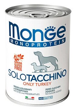 Влажный корм Паштет Монж Монопротеиновый для взрослых собак Индейка (цена за упаковку) 400г x 24шт