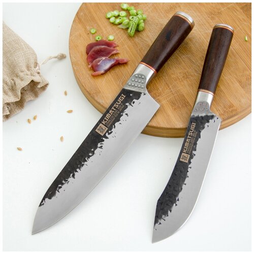 Набор японских кухонных ножей Kimatsugi / 2 предмета: Шеф-нож и Универсальный / Японская сталь AUS-8 / Каждый нож в подарочной коробке