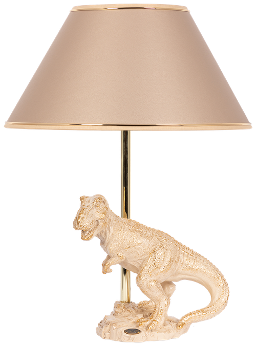 Настольная лампа Bogacho Динозавр Тирекс кремовая с абажуром кофейного цвета ручная работа