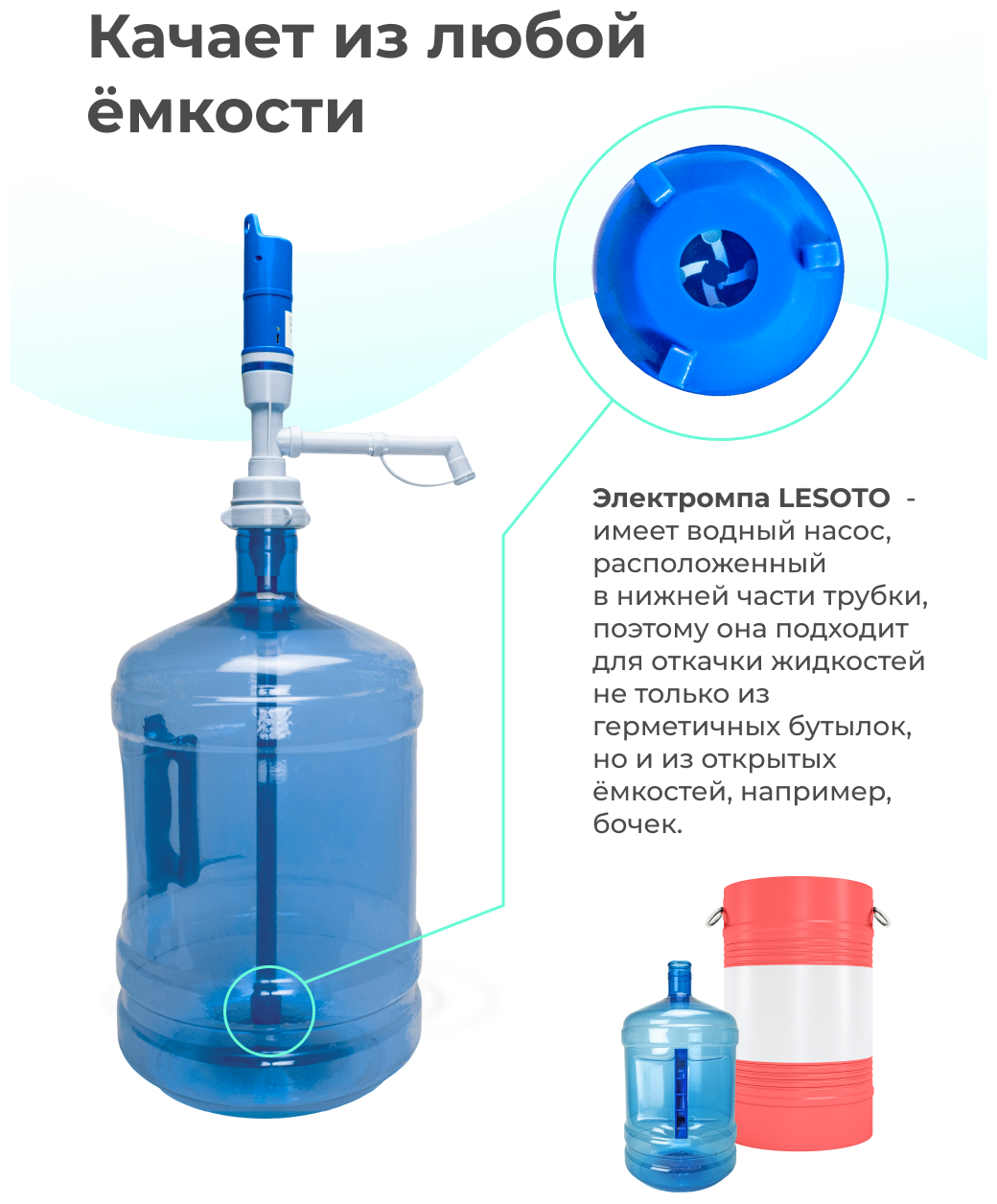 Помпа для воды электрическая аккумуляторная, насос для бутылок 19 л автоматический LESOTO Electro, диспенсер для бутилированной воды автономный - фотография № 7