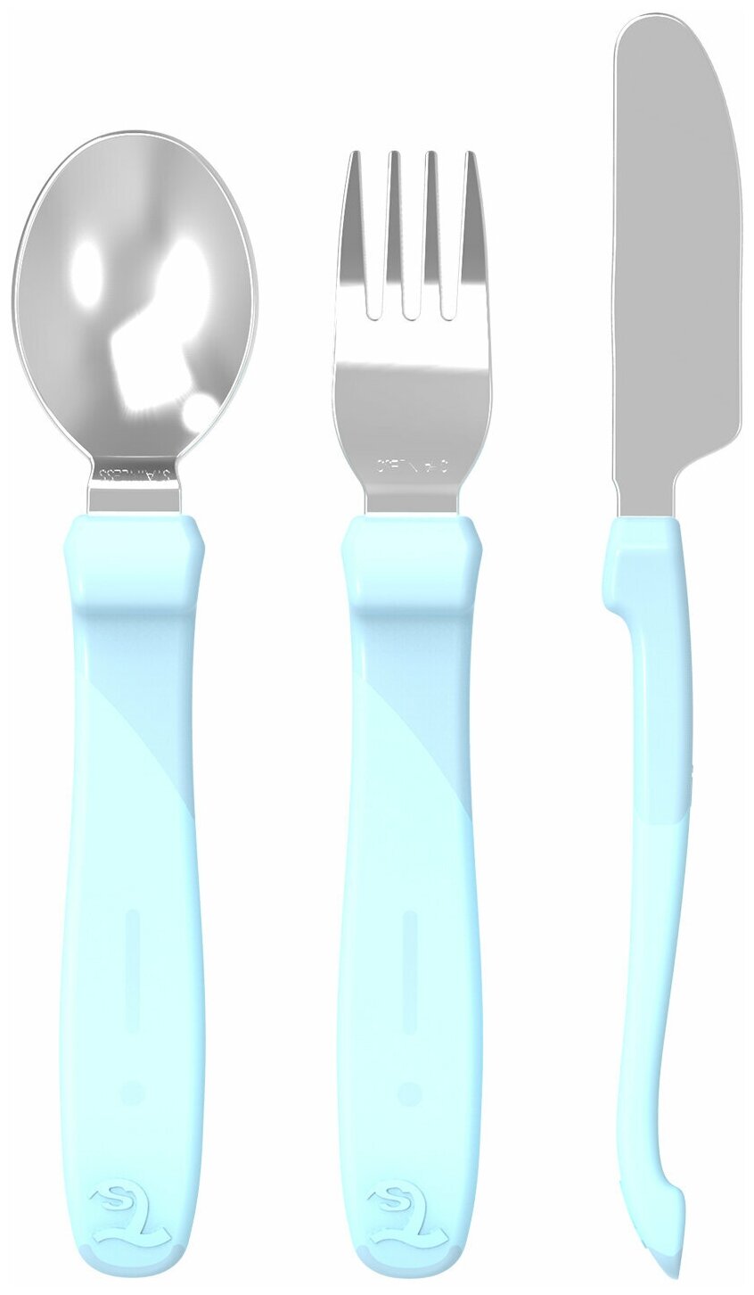 Набор приборов из нерж. стали Twistshake (Learn Cutlery Stainless Steel). Пастельный синий (Pastel Blue) (12+ мес). Арт. 78210