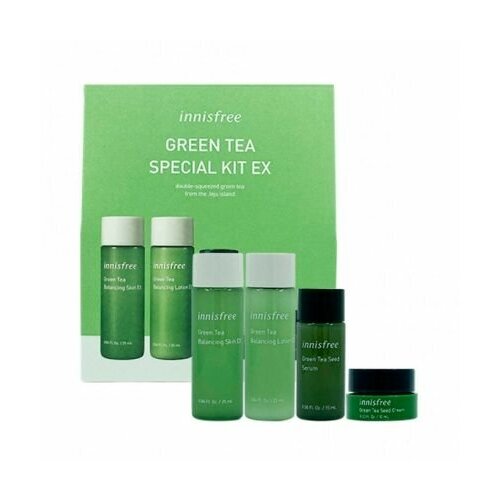 Innisfree Green Tea Special Kit EX 4 Items Увлажняющий балансирующий набор для комбинированной кожи лица, 25 мл + 25 мл + 15 мл + 10 мл