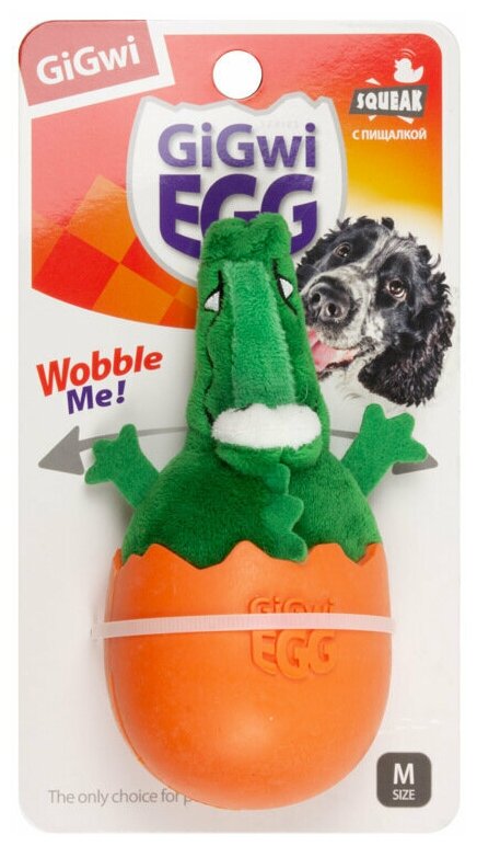 75462 Игрушка для собак Крокодил-неваляшка с пищалкой 14см, серия GIGwi EGG - фотография № 7