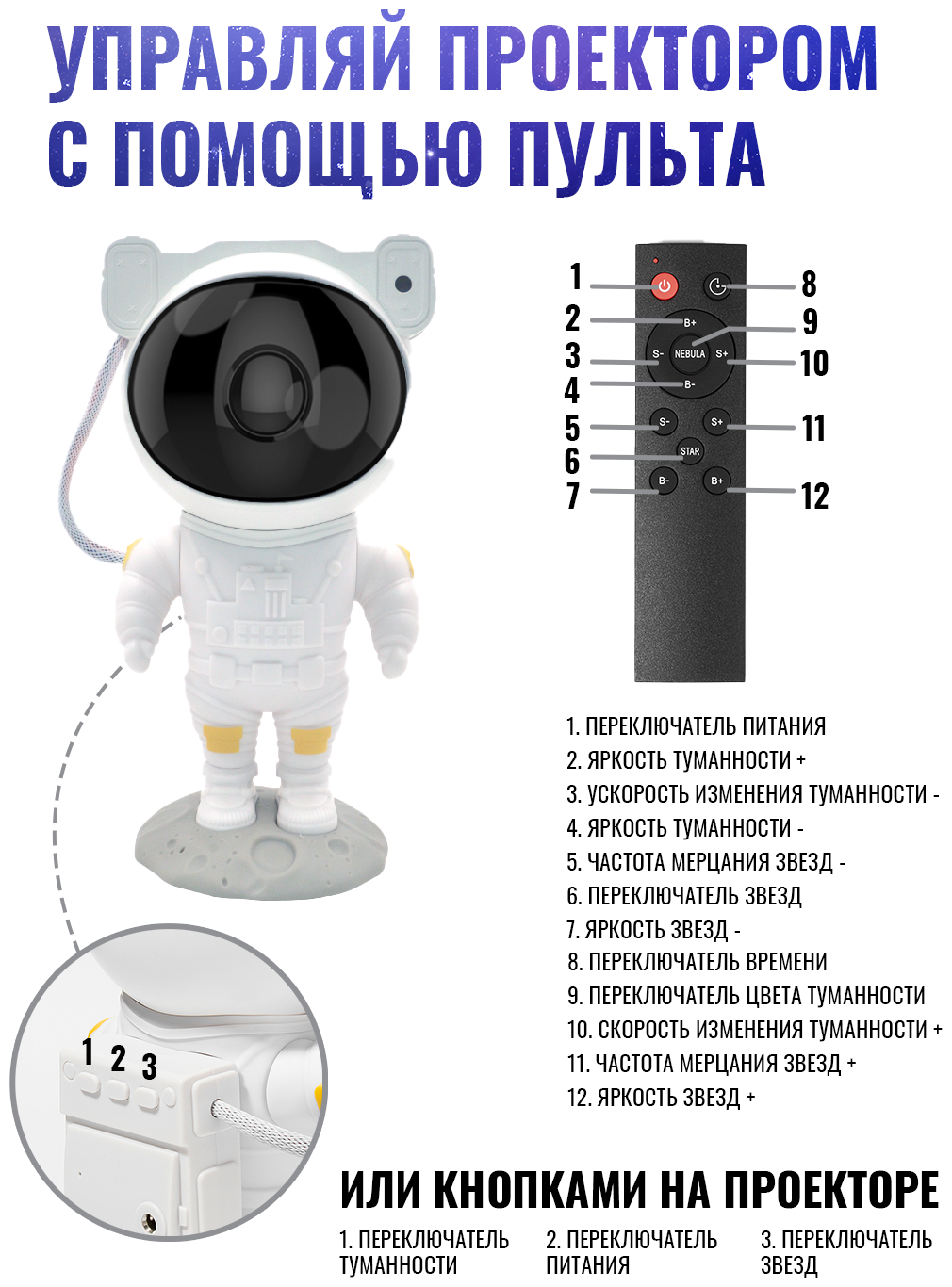 Ночник звездное небо проектор Космонавт - фотография № 4