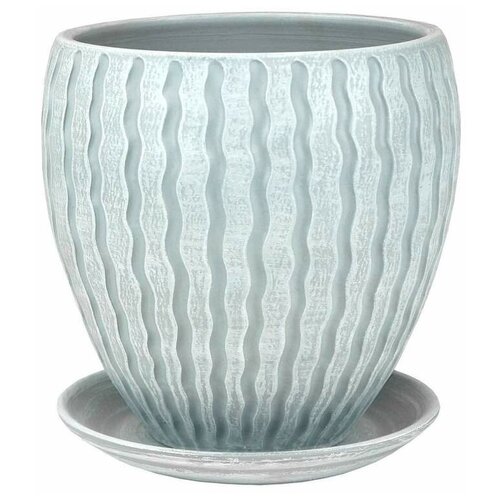 Горшок для цветов керамический с поддоном Мане конус белый серый высокий 3,4л (46-218) + Дренаж 1л