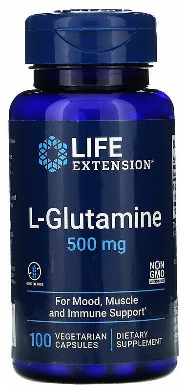 Аминокислота Life Extension L-Glutamine 500mg, нейтральный, 100 шт.