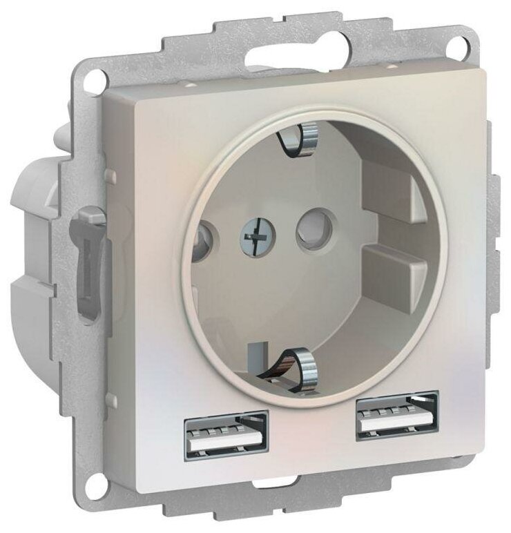 ATN000430 SE AtlasDesign Жемчуг SO + USB Розетка A+A, 5В/2,4А, 2х5В/1,2А, механизм Schneider electric - фото №1