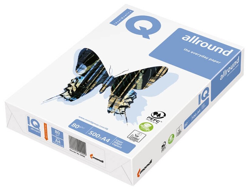 Бумага офисная "IQ Allround" А4, 80г/м2, 500л, 162% Mondi 075193