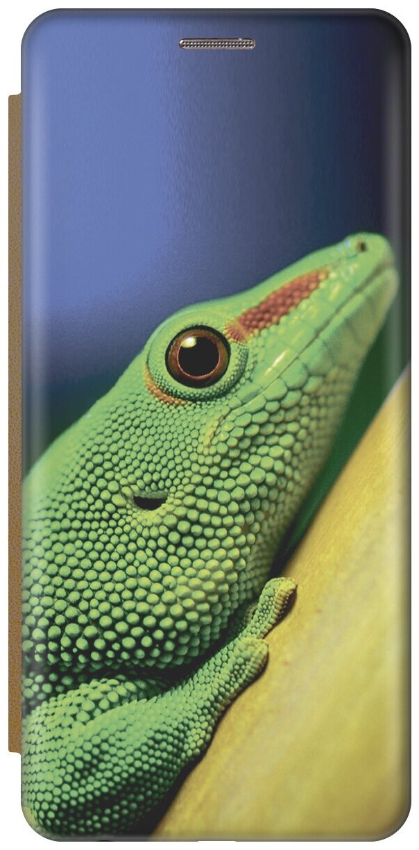 Чехол-книжка на Apple iPhone 8 Plus / 7 Plus / Эпл Айфон 7 Плюс / 8 Плюс с рисунком "Притаившийся хамелеон" золотой