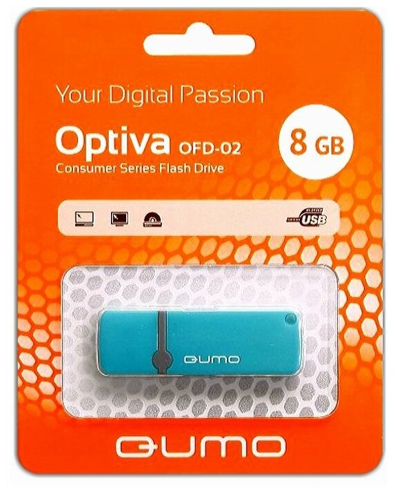 Флешка Qumo Optiva 02 8 Гб usb 2.0 Flash Drive - синяя